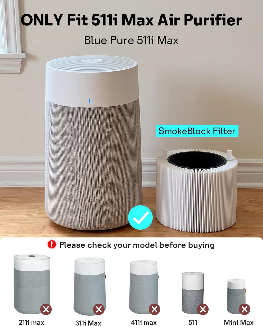 leemone 511i max smokeblock filter replacement compatible (2, side view
