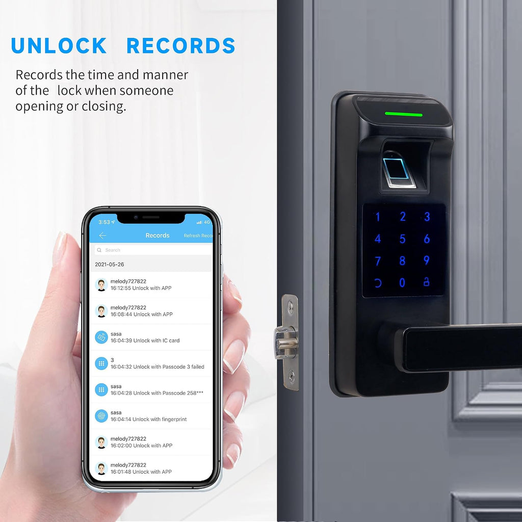 fingerprint door lock, heavy duty full app control showing dimensions