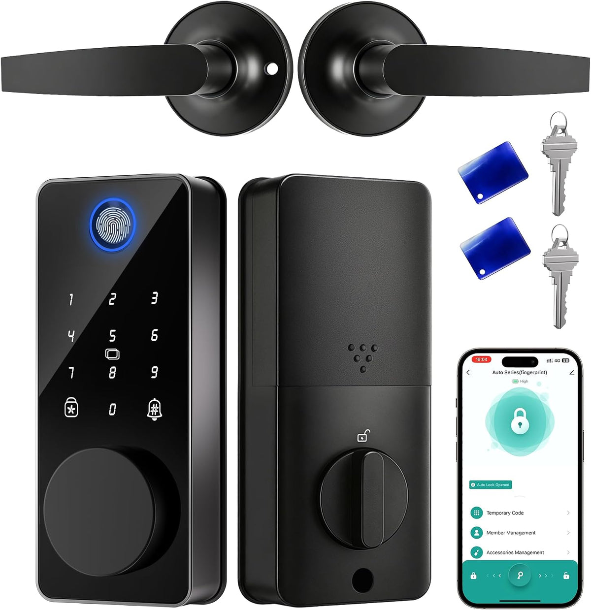 Smart Lock with 2 Handles, Keyless Entry Door Lock, Fingerprint Door Lock