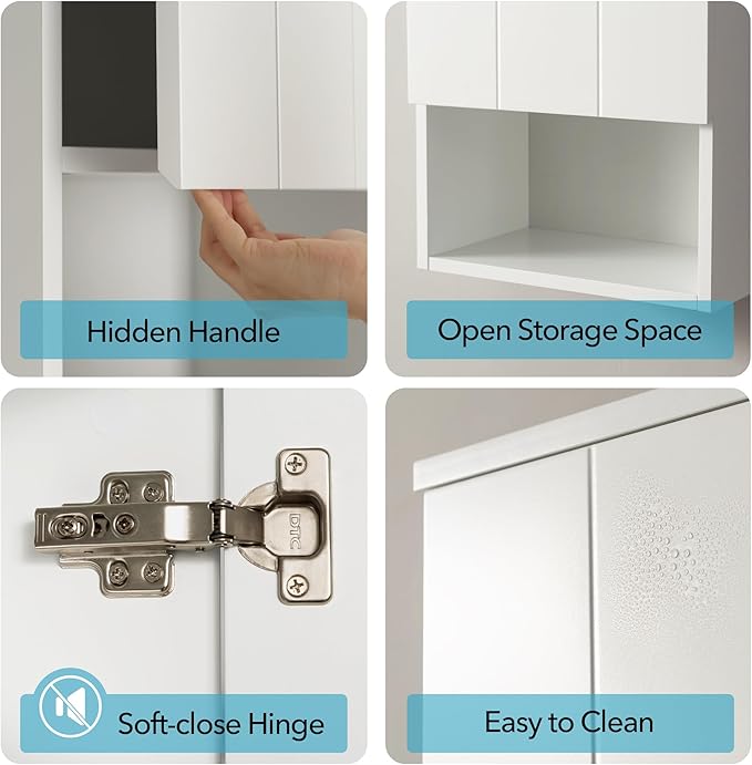 Bathroom Wall Cabinet with Single Door, Soft-Close Hinges, 15x27 inch Wooden