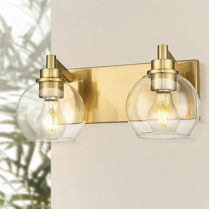 METWET Bathroom Light Fixtures, 2 Light Brushed Gold Vanity Light, Modern Wall
