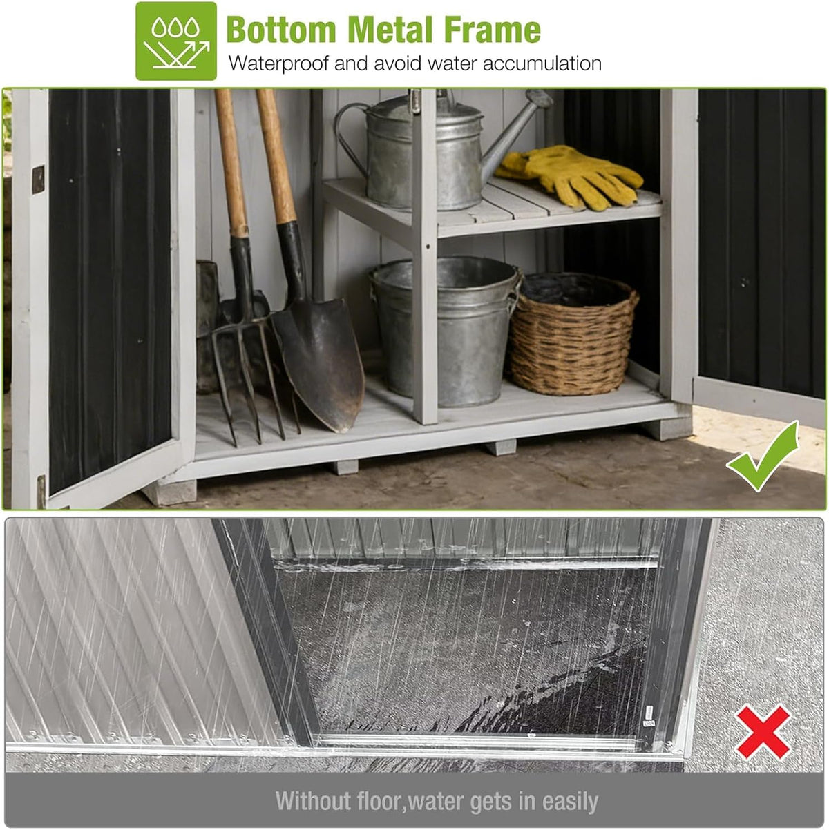 gutinneen outdoor storage shed with all around strong showing dimensions