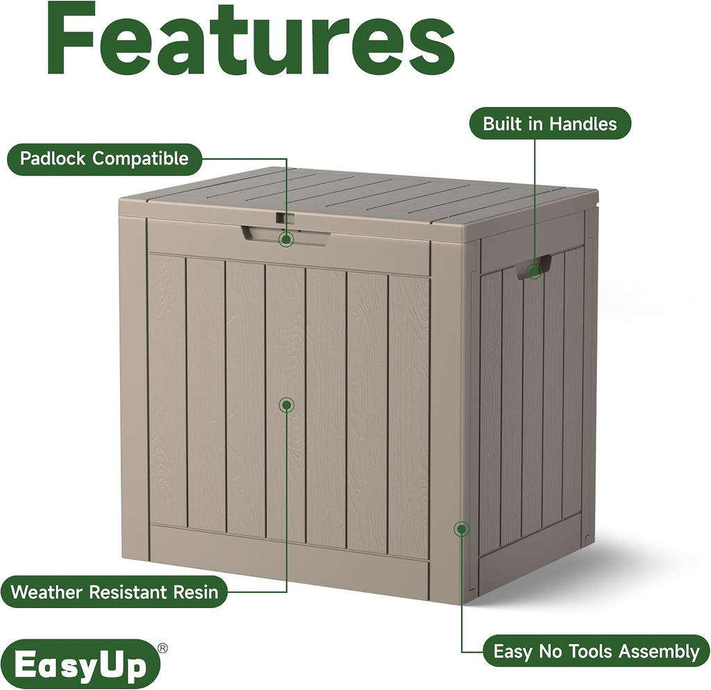 easyup 30 gal outdoor storage box waterproof uv, side view