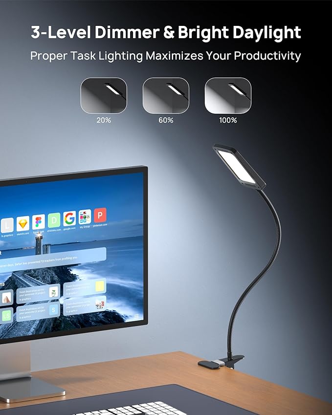 TROND LED Desk Lamp with Clamp, 1000LM Super Bright 3-Level Dimmable Desk Light