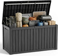 ROJIK 180 Gallon Waterproof Outdoor Deck Storage Box, Lockable Resin Patio Storage Bin with Lid for Garden Tools, Patio Cushions & Outdoor Accessories(Black)