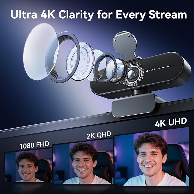 EMEET C60E 4K Webcam for Streaming & Gaming – PDAF Autofocus, Dual Mics
