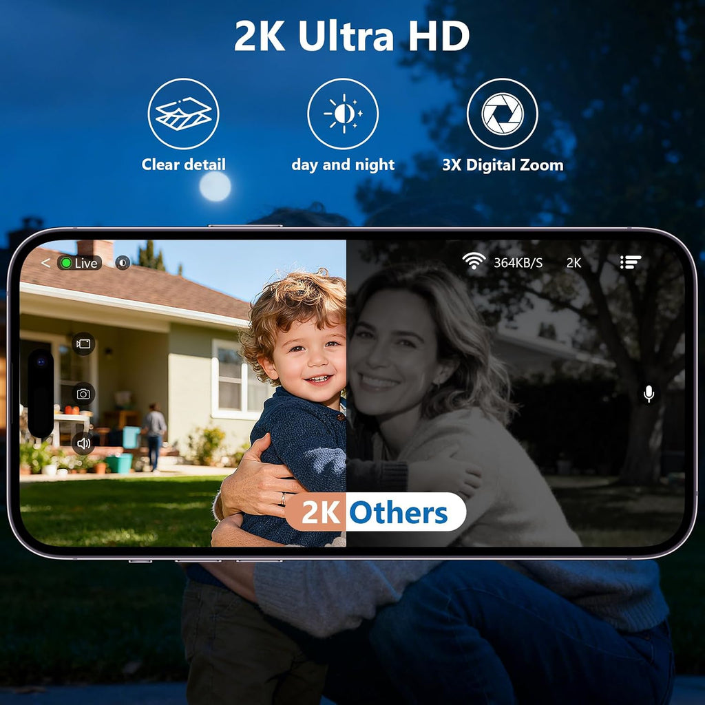 fazoxo 2k security camera wireless outdoor, wifi cameras showing dimensions