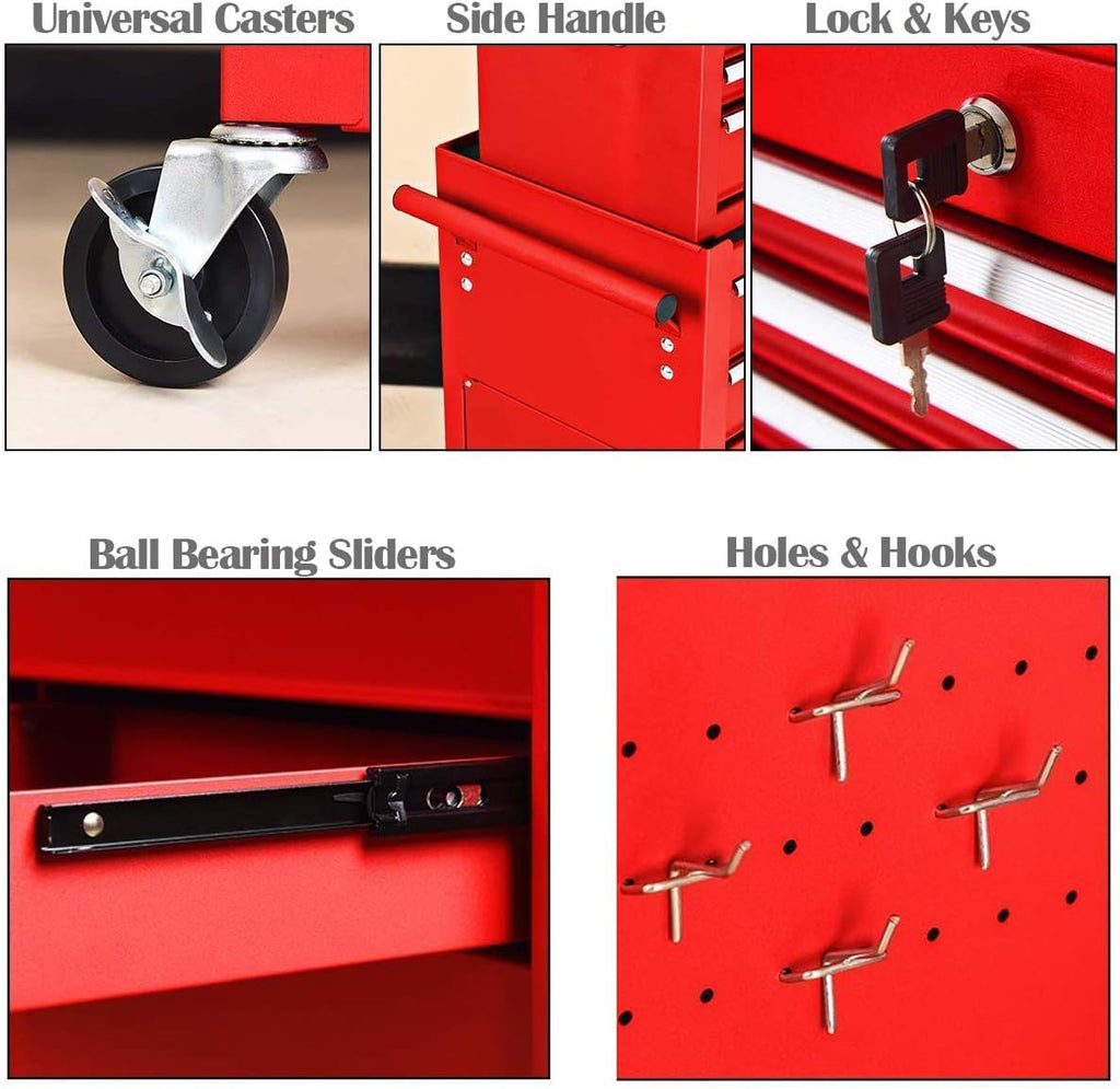 goplus 2pcs rolling tool chest, 6-drawer toolbox set, side view