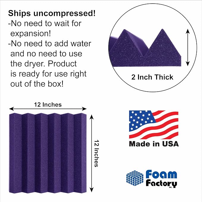 Foam Factory Inc 24 Pack Color Acoustic Foam Panel Studio Soundproofing Wedge