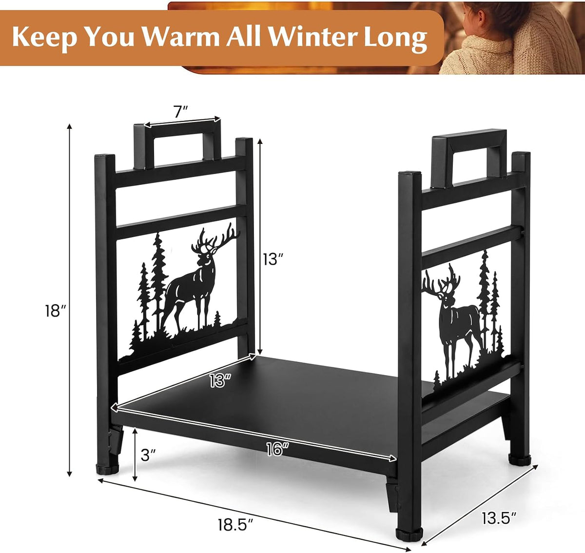 ironmax 18" heavy duty firewood rack with bottom, close-up detail