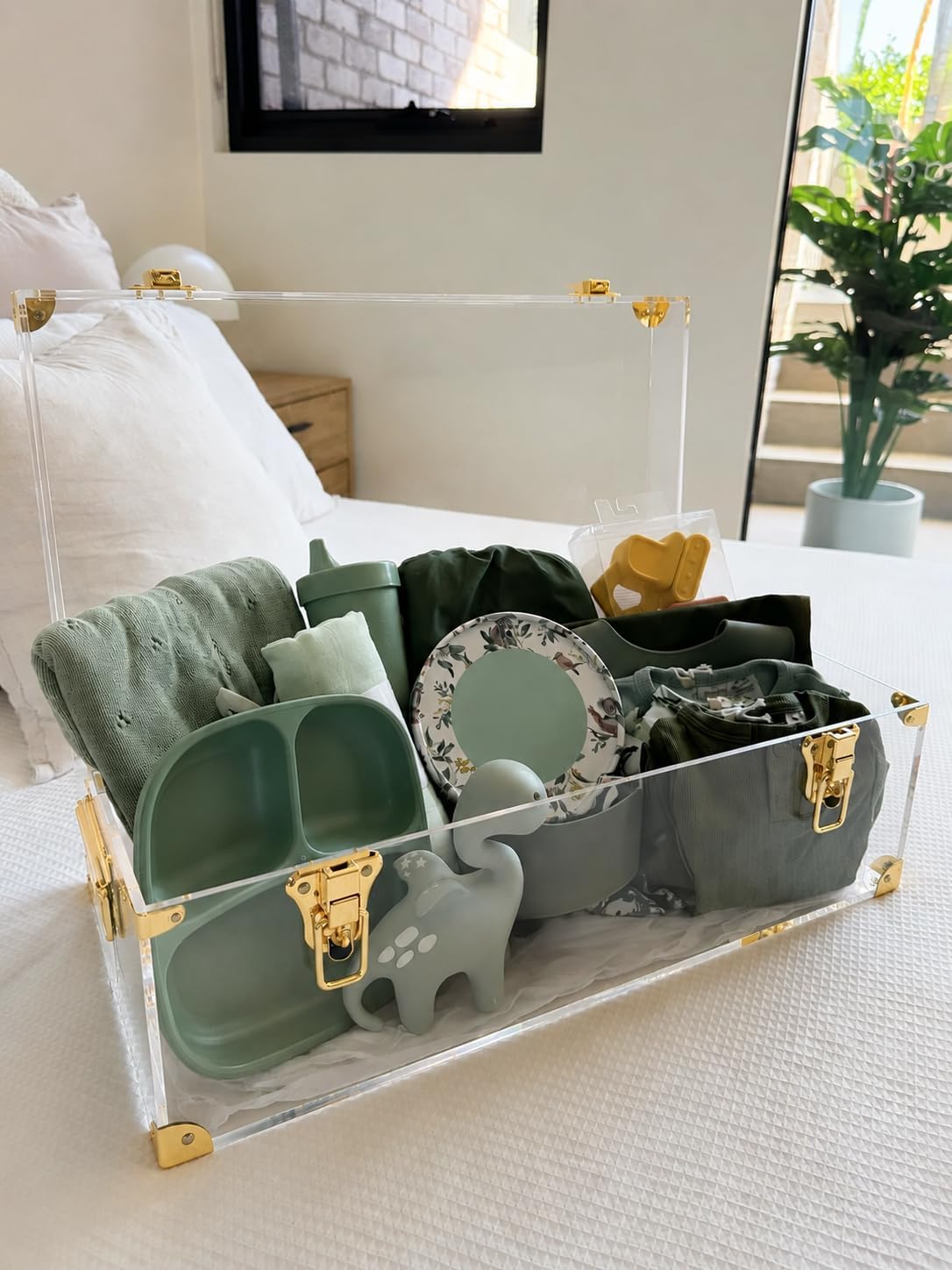 vixdonos acrylic storage chest decorative trunk set of showing dimensions
