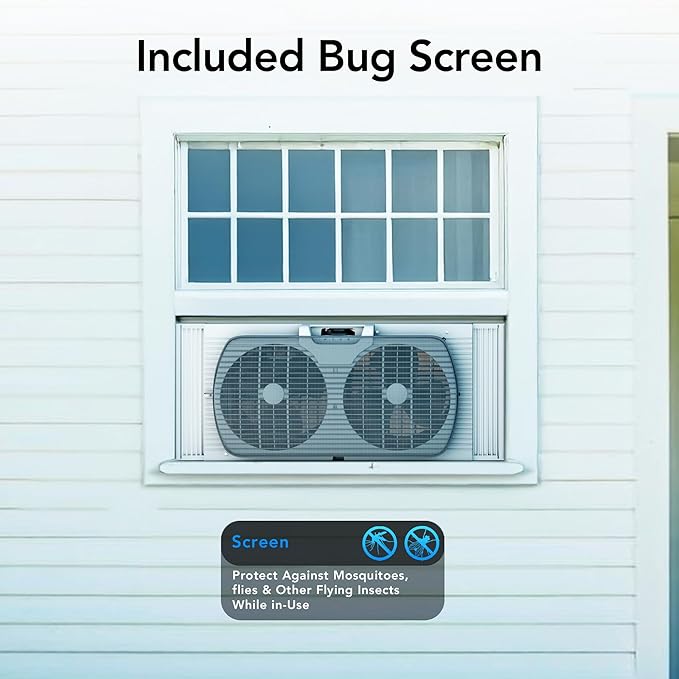 Comfort Zone Window Fan for Bedroom, 9 inch 3 Speed Dual Fans
