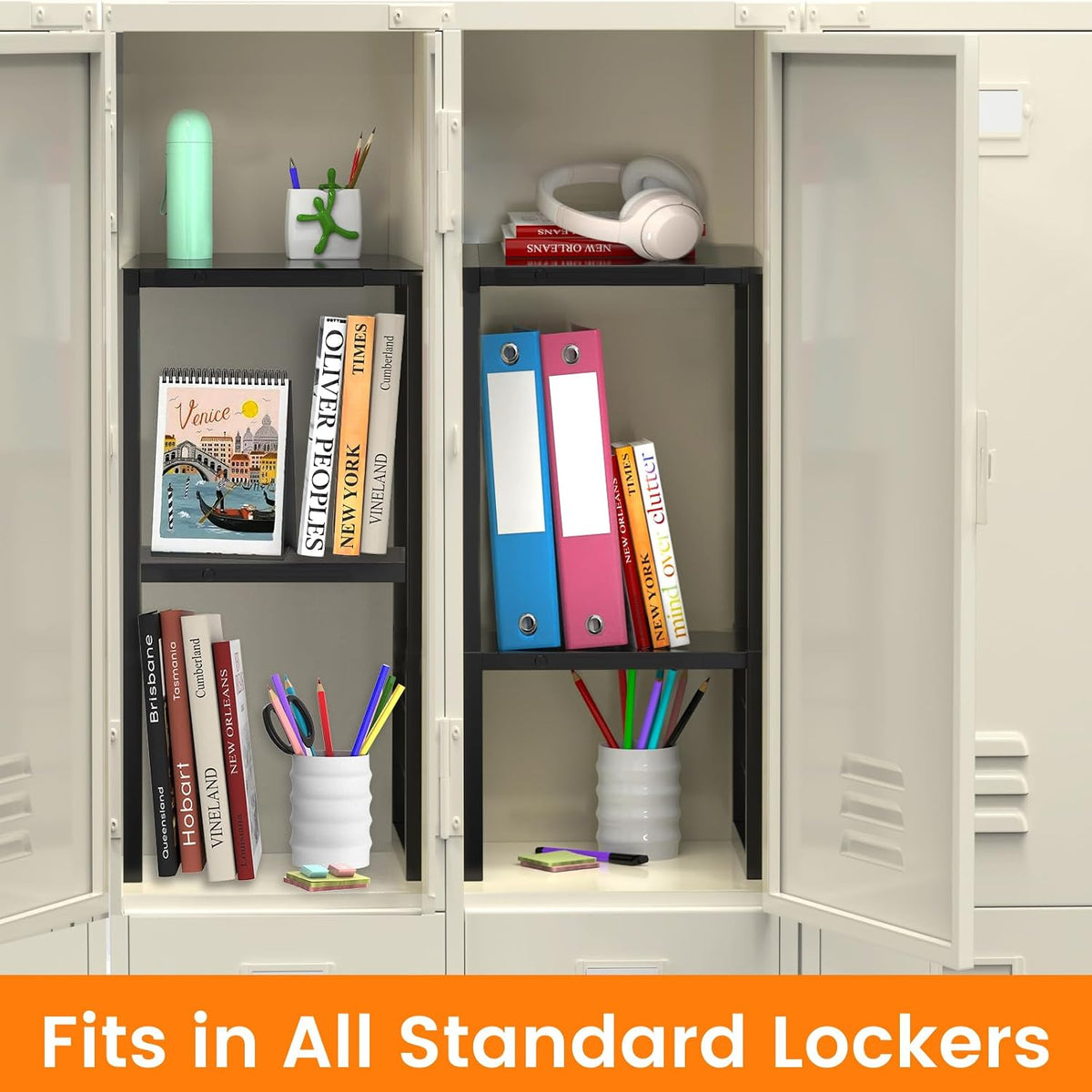 lidtop locker organizer shelf, metal adjustable width and, close-up detail