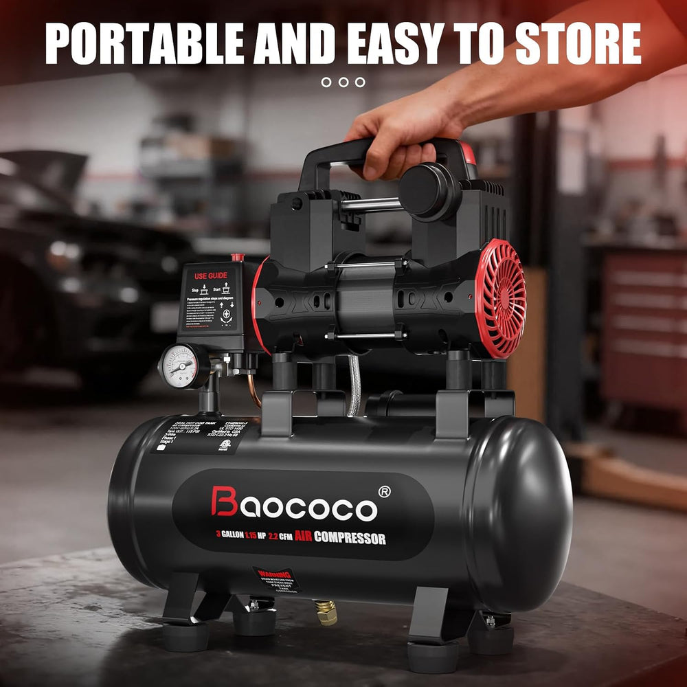 Portable Air Compressor with 3 Gallon Steel Tank 1.15 HP 2.2 CFM @ 90 PSI