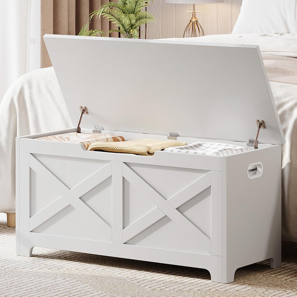 gaomon 39.4" storage chest, storage bench with safety shown in use