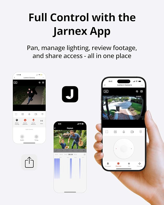 Jarnex Outdoor Porch Light Camera, 2K Wi-Fi Security Cam