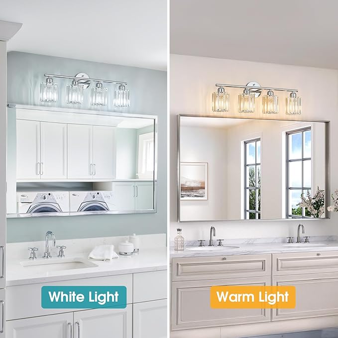 FDPBY Modern 4 Light Crystal Vanity Light, Chrome Vertical Bathroom Light