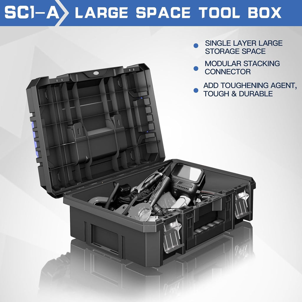 airaj 5 tier stackable tool box with wheels, close-up detail