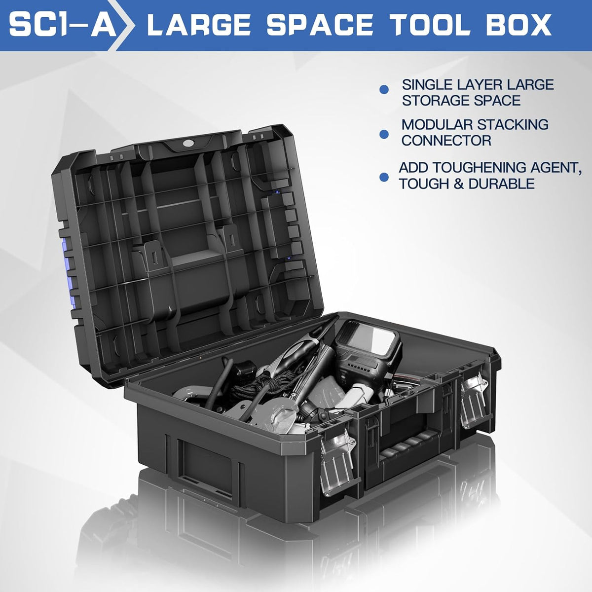 airaj 5 tier stackable tool box with wheels, close-up detail