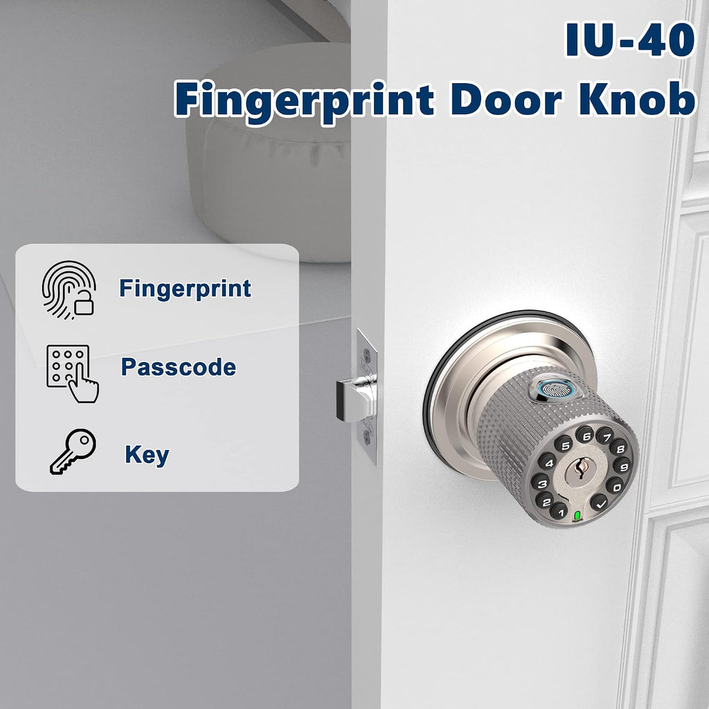 iuknob fingerprint door knob with keypad and key,smart shown in use