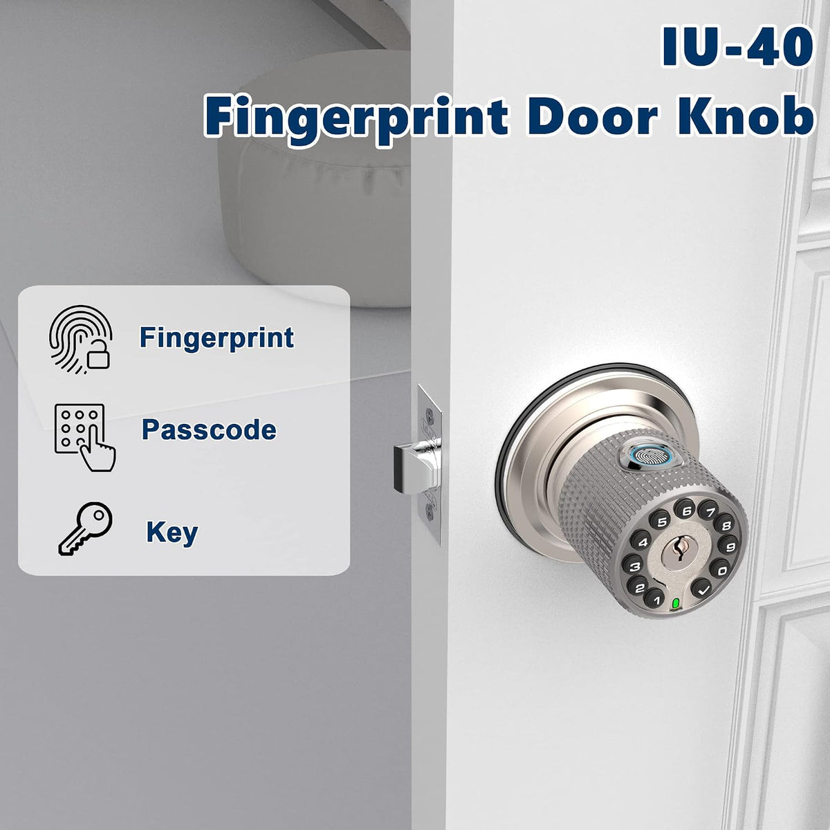 iuknob fingerprint door knob with keypad and key,smart shown in use