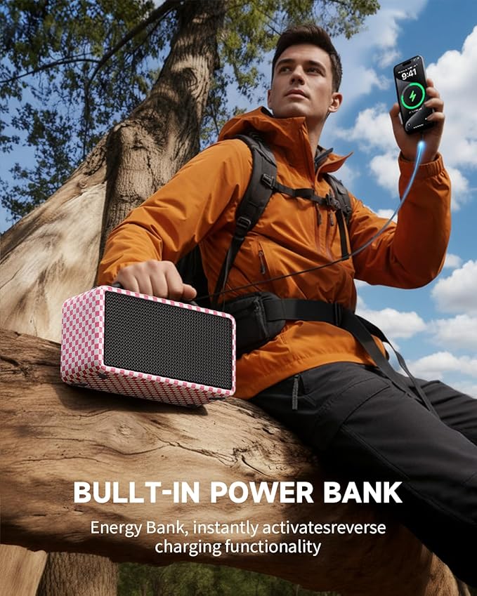 DINDIN Portable Bluetooth Speaker： 80W, 20H Playtime, Wireless Big Wood Boombox
