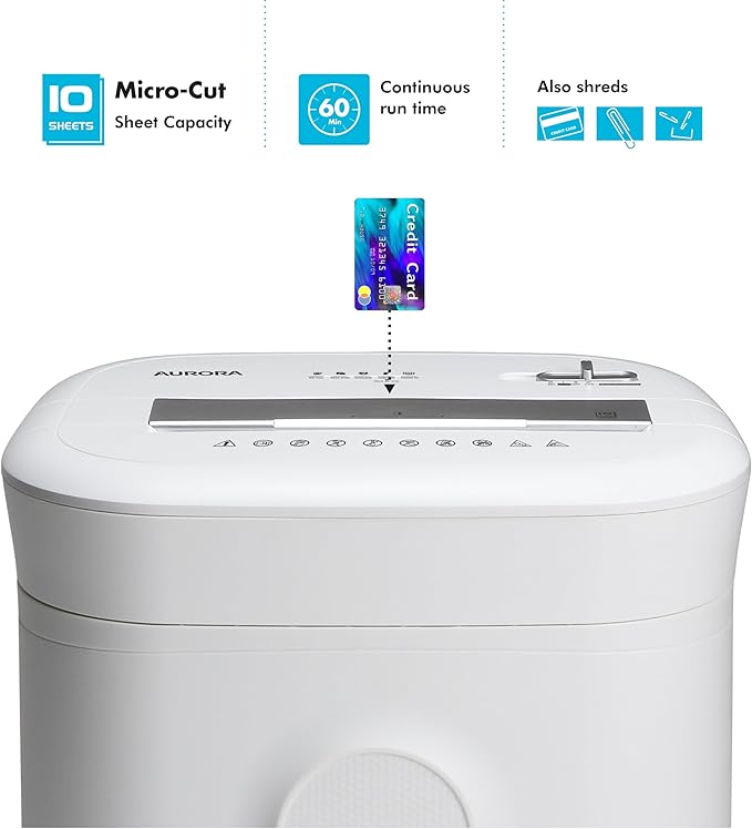 Aurora High-Security 10-Sheet Micro-Cut Paper and Credit Card Shredder