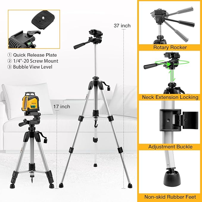 PREXISO 360° Laser Level with Tripod, 100Ft Dual Power Self Leveling Cross Line