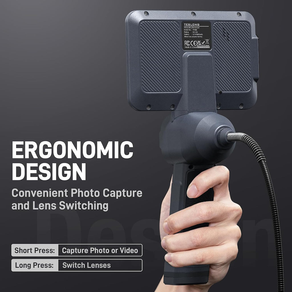 teslong dual lens 4-way articulating borescope for wall on a desk or shelf