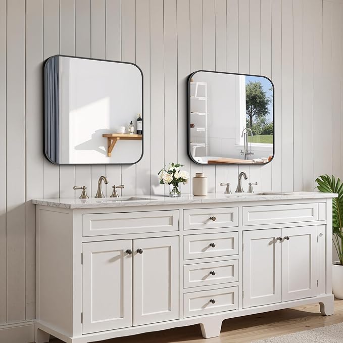FORBATH Bathroom Mirror for Over Sink 24x24 Inch Black, Square Wall Mirror