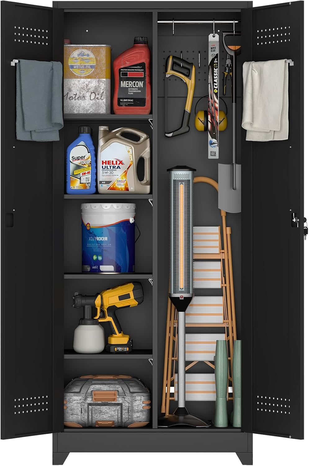 IRONFFICE Metal Utility Closet,Broom Closet Storage Cabinet with Doors and Shelves,Locking Storage Cabinets for Home Office,Gym,Laundry,Black