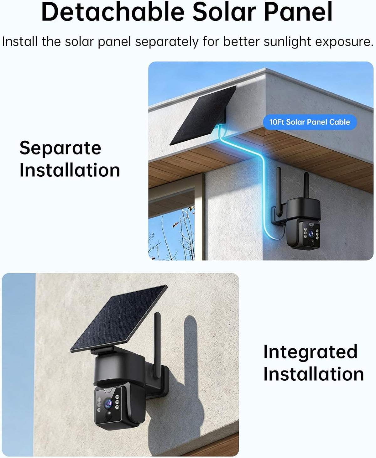2k solar security camera, 5g&2.4g wi-fi outdoor camera, side view