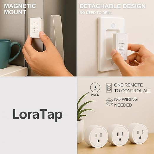 LoraTap 656ft Wireless Wall-Switch: Remote Control Outlet 3 Pack — Lights &