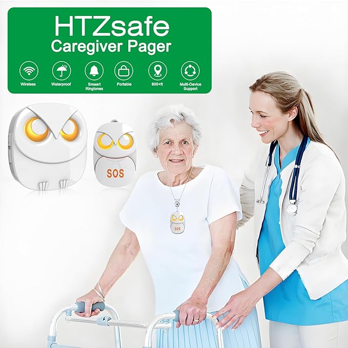 HTZSAFE Caregiver Pager Wireless Call Button 500+ Feet, SOS Alert Nurse Calling