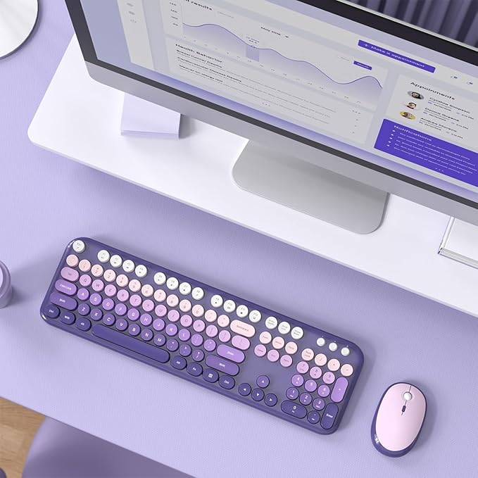 MOFII Wireless Keyboard and Mouse Combo, Full Size 2.4G Retro Round Computer