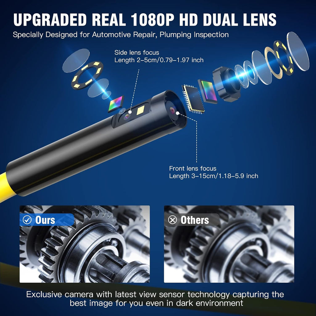 bluefire 11.5ft dual lens wireless endoscope camera, 1080p shown in use