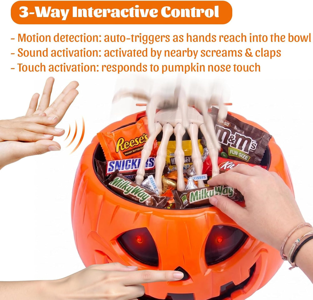 GameXcel Animatronic Halloween Candy Bowl with Motion Sensor Skeleton Hand