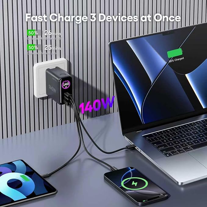 WOTOBEUS GaN Dual 140W USB C PD 3.1 Wall Charger