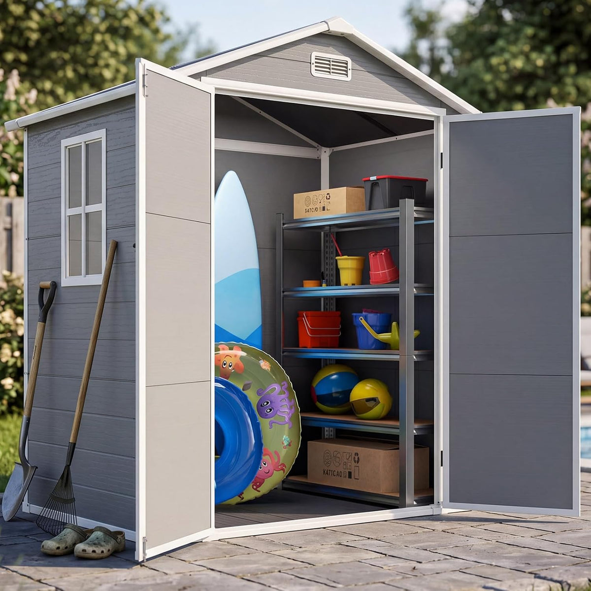 Quictent 6x4FT Outdoor Resin Storage Shed with Floor, Base 5.6X3.7FT
