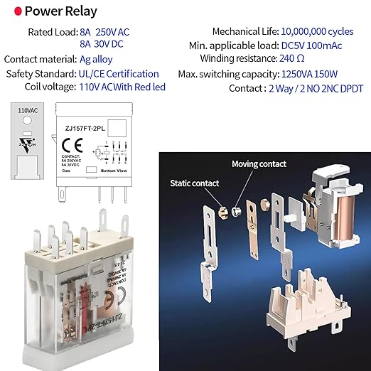 6 Pcs 8Amp Mini Relay Switch 110V 120V AC
