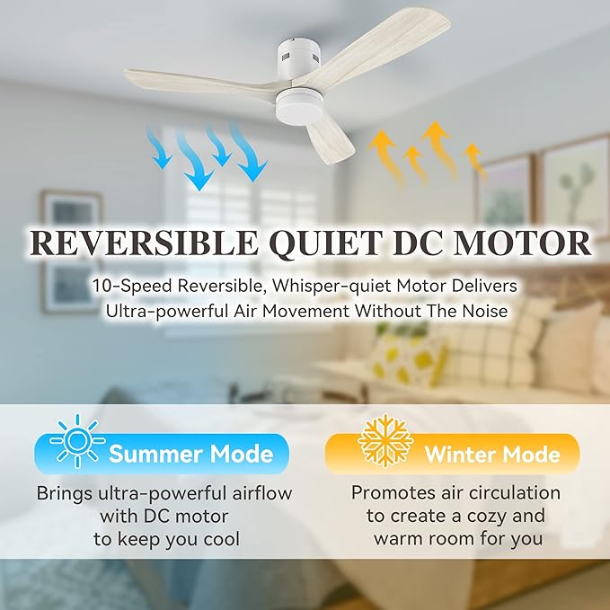 SMAAIR 52 Inch Flush Mount Smart Ceiling Fan