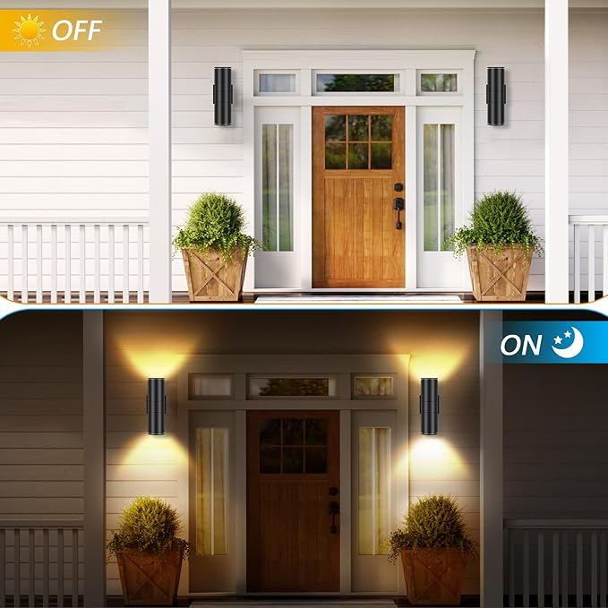 RIDALUX Outdoor Wall Light Cylinder Waterproof : 2 Pack Exterior Fixtures Wall