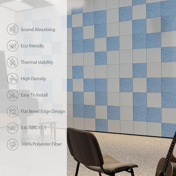 Amantech 12 Pack Acoustic Panels Self Adhesive Sound Proof Foam, High Density