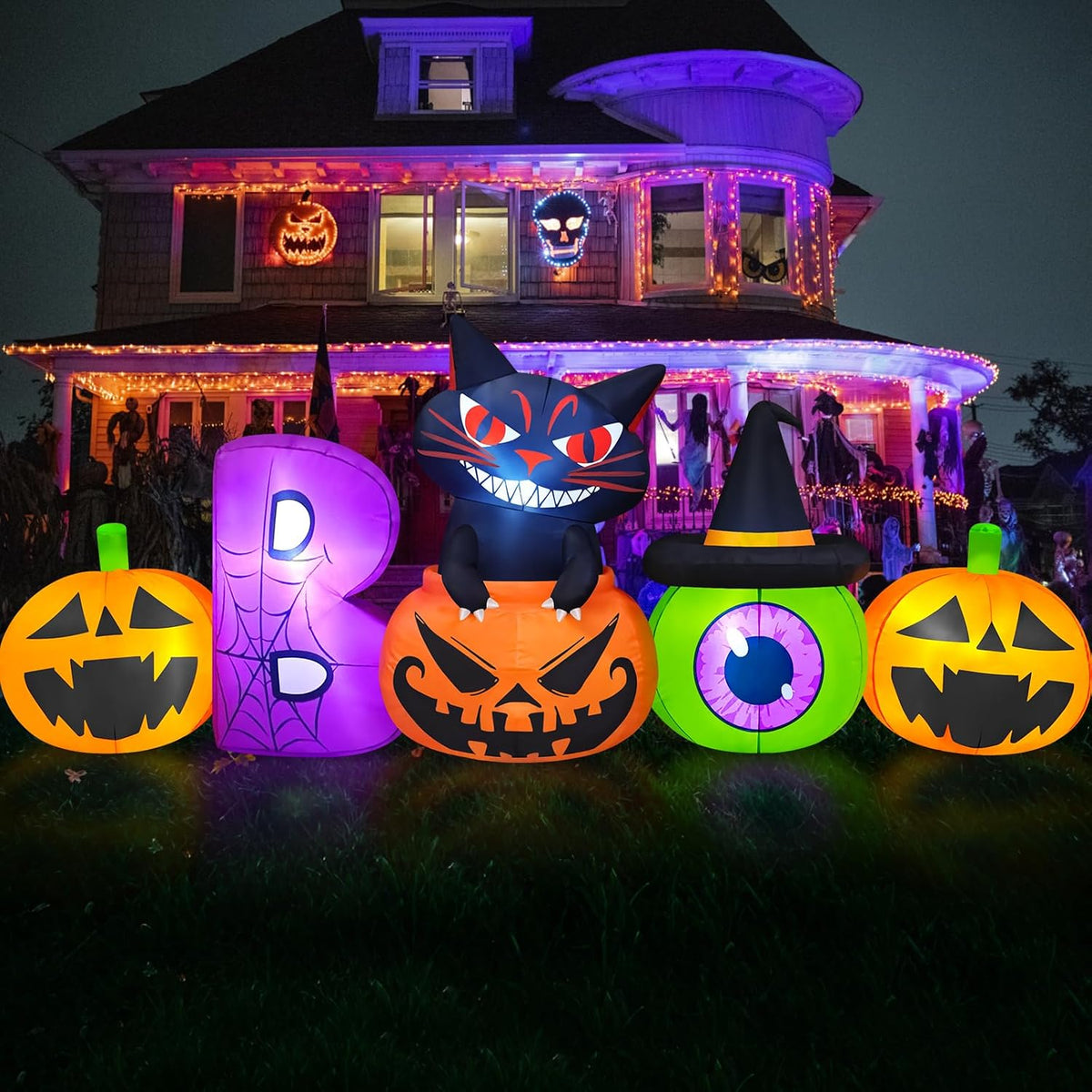 Danxilu 8FT Halloween Inflatable Pumpkin with Black Cat Outdoor Decorations