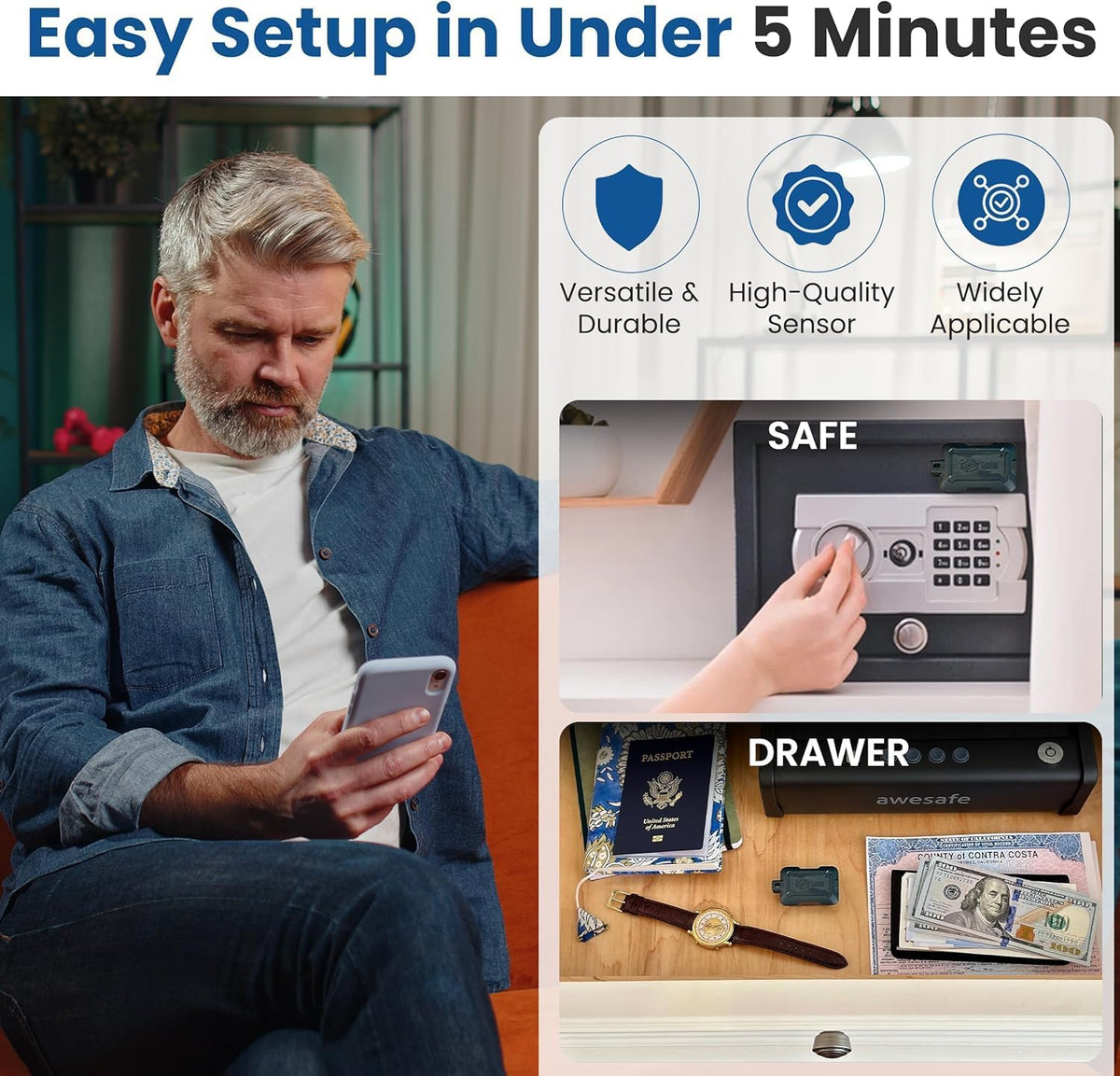 instant kini safe alert wi-fi motion sensor alarm showing dimensions