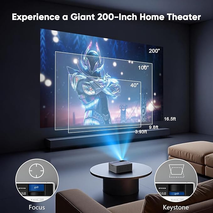 TMY 1080P Full HD Portable Mini Projector, Upgraded Bluetooth Movie Projector