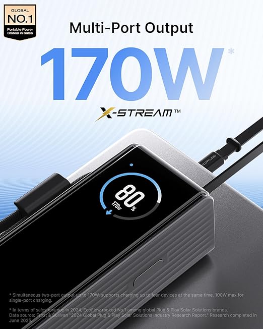 EF ECOFLOW Rapid Power Bank, 100W Built-in and Retractable Cables, Portable