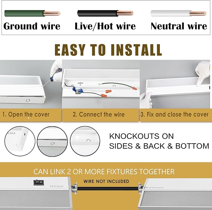Ansen 2Packs of Under Cabinet Lighting Hardwired, 48in 26W 1720LM Dimmable Led