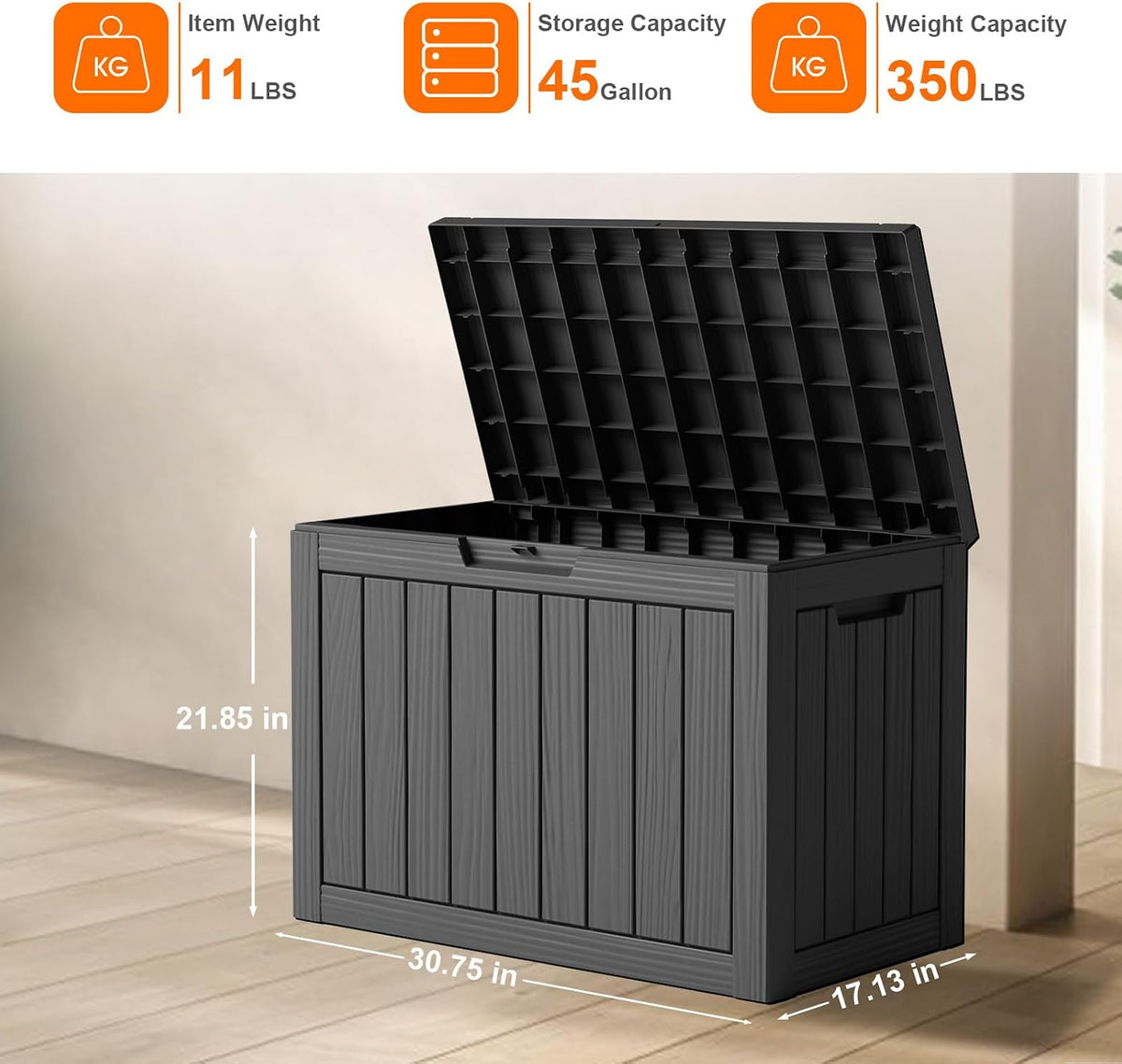 vixzen 45 gal waterproof outdoor storage box lockable, side view