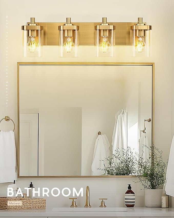 METWET Bathroom Light Fixtures, 4-Light Modern Wall Sconces